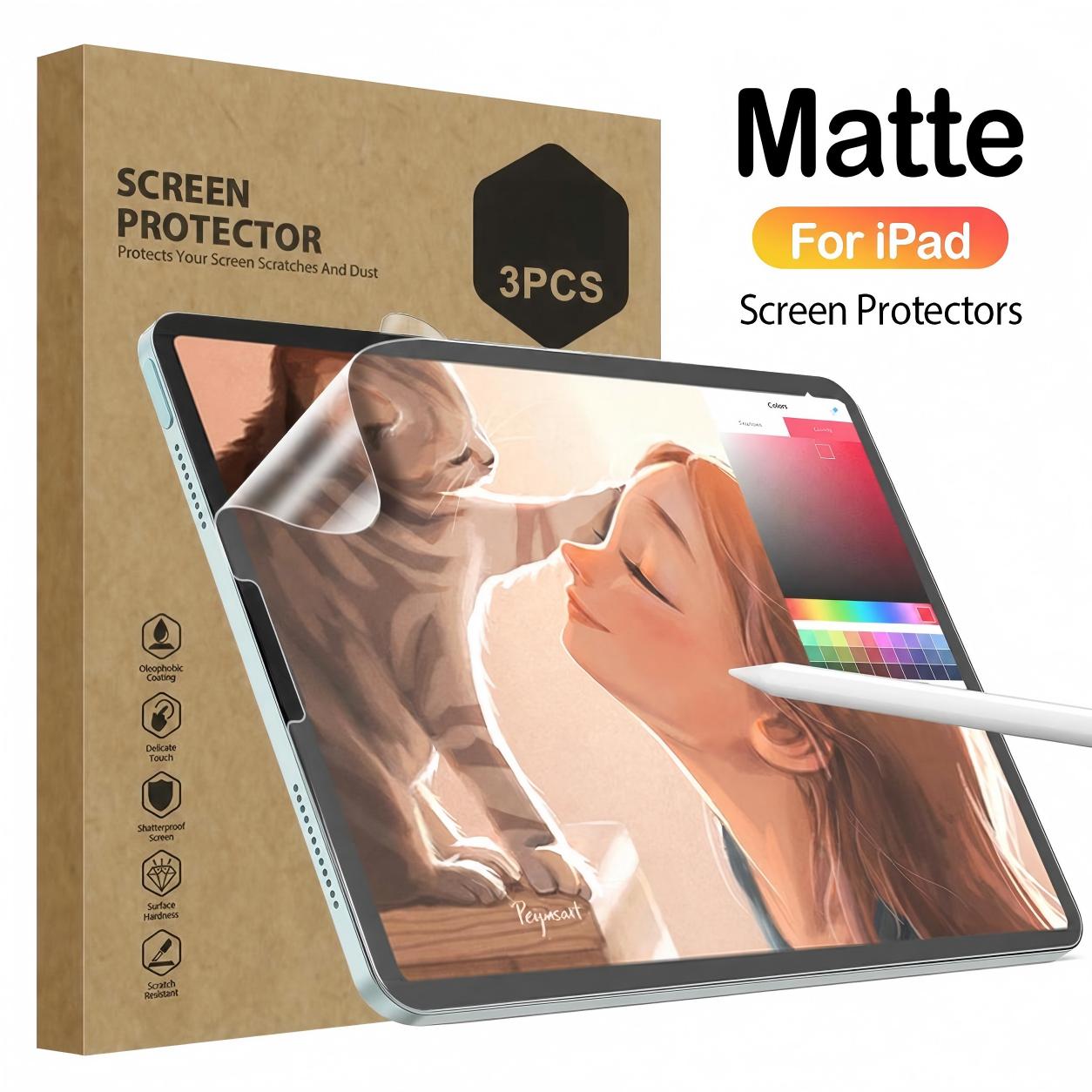 Matte Anti Glare Screen Protector - iPad 11 Air、11 Pro、11（2025/2024年モデル）、第10世代、第9世代、第8世代、第7世代用、3枚入り、紙のような質感のノングレア・スクリーンプロテクター（筆記用フィルム）。